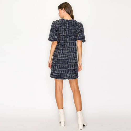 Boucle mini dress with jewel trim