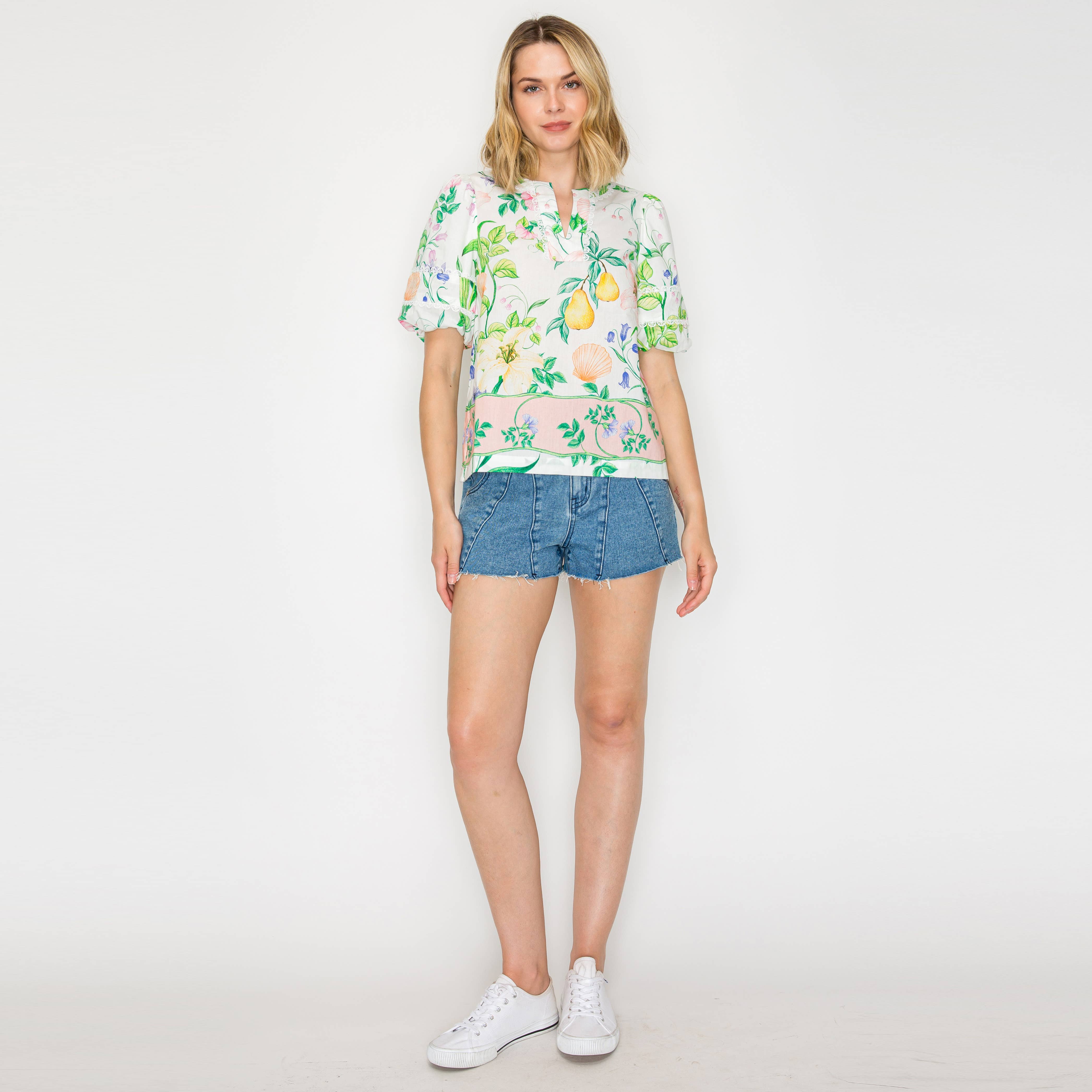 Summer Romantic Garden with Shell White Blouse