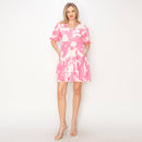 Print woven mini dress with bubble sleeves