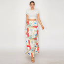 ATLANTIC BREEZE RED Satin Scarf Maxi Skirt