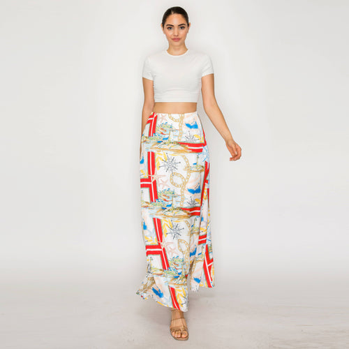 ATLANTIC BREEZE RED Satin Scarf Maxi Skirt
