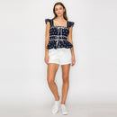 Navy Top with White Daisy Embroidery