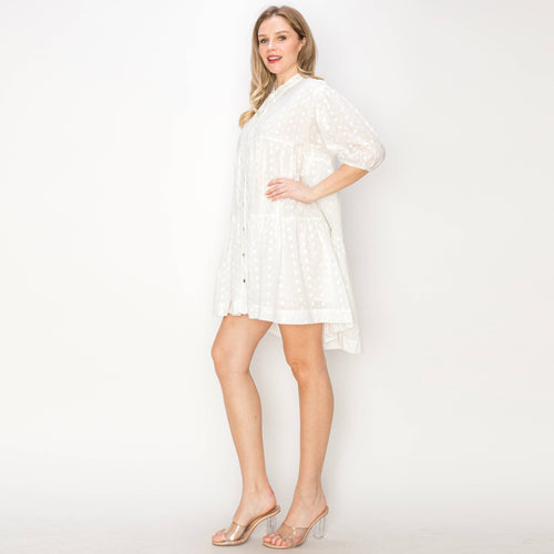 Cotton eyelet mini shirts dress