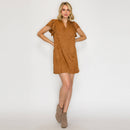 Faux Suede Flutter Sleeve Dress