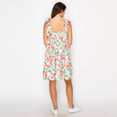 Summer Jacobean Flower Print Mini Dress w/ Pink trim-LWD2905
