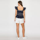 Navy Top with White Daisy Embroidery