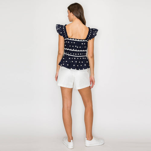 Navy Top with White Daisy Embroidery