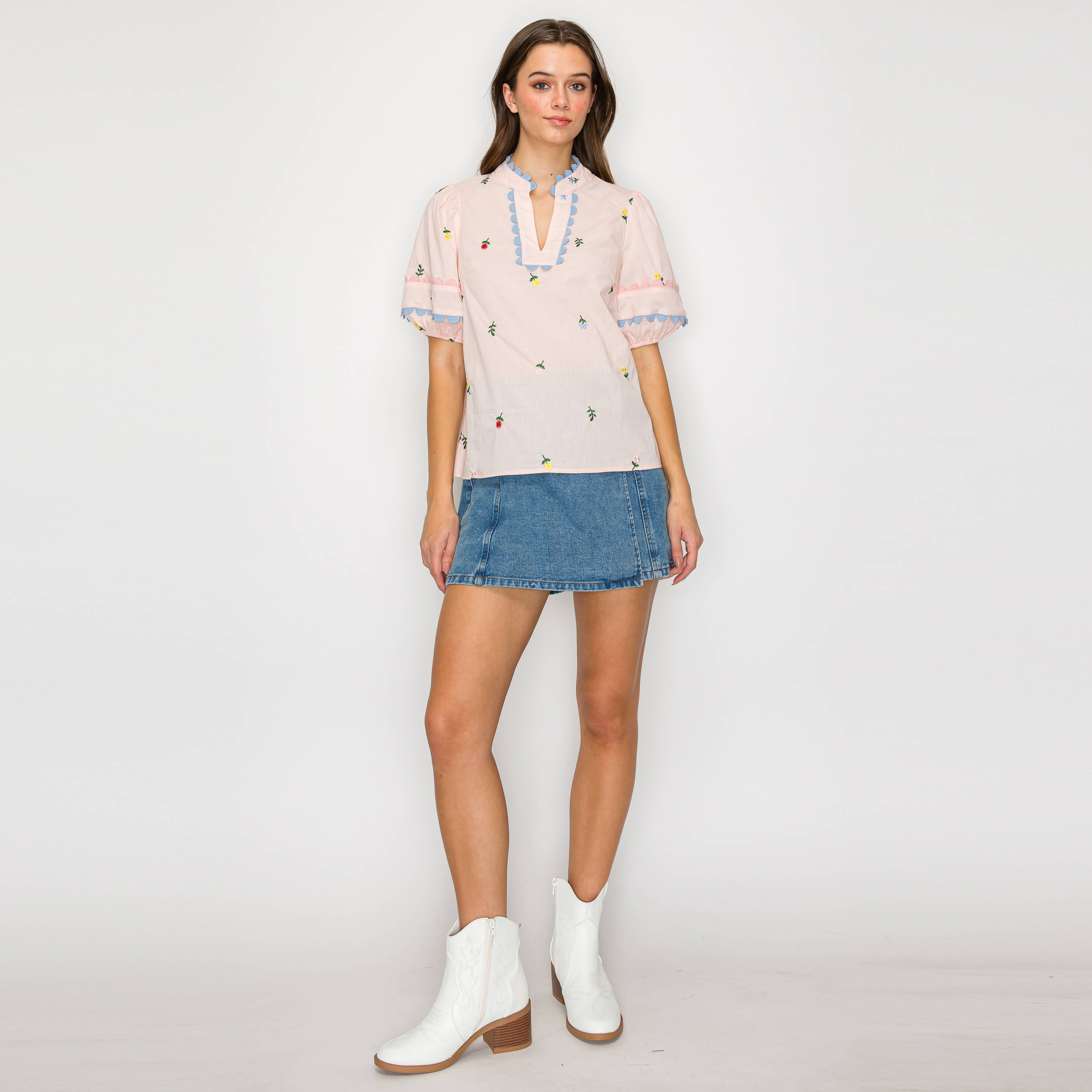Daisy Flower Embroidery top
