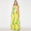Sunny Lemon Yellow Big Flower Maxi Dress