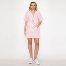 Pink & White Stripe French Boucle Shirts Mini Dress-LWD2868 