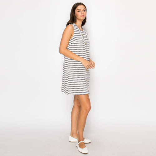 Black & White Stripe French Boucle Shift Mini Dress- LWD3017