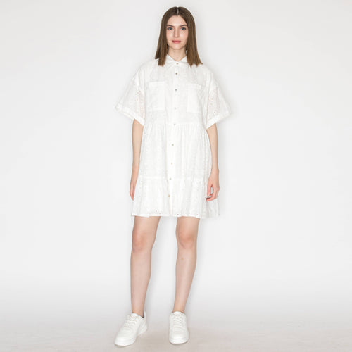 Cotton eyelet shirts mini dress