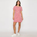 Red Striped Knit Mini Dress with Front Tie