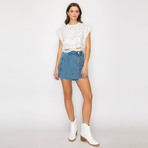 White Daisy Eyelet Embroidery Top