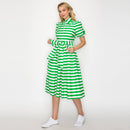 Lucky Green Stripe Shirt Midi Dress