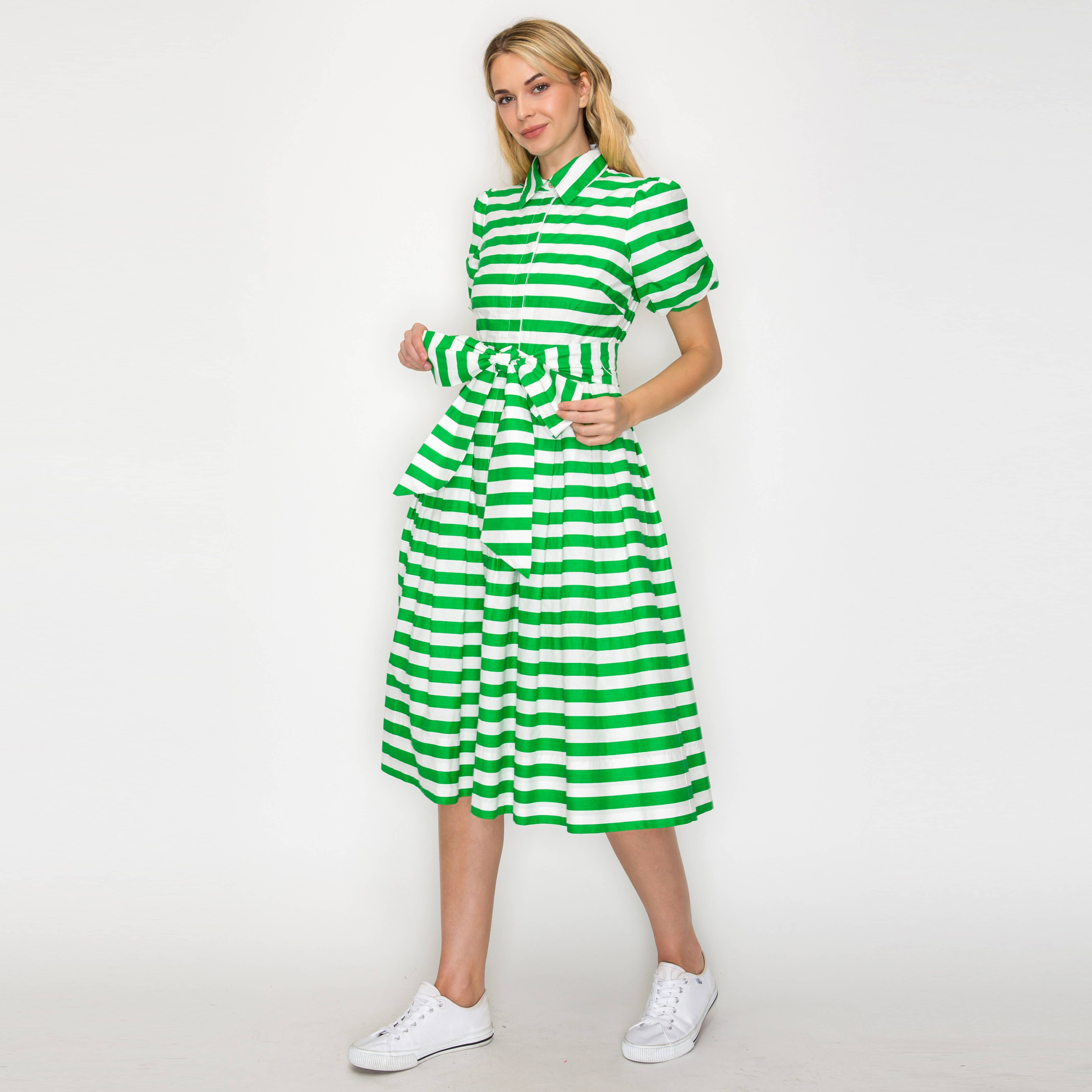 Lucky Green Stripe Shirt Midi Dress