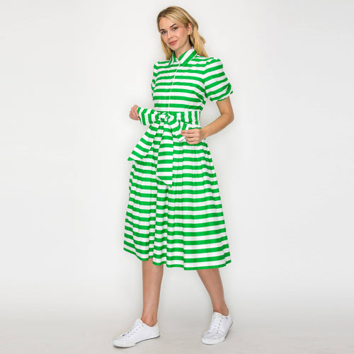 Lucky Green Stripe Shirt Midi Dress