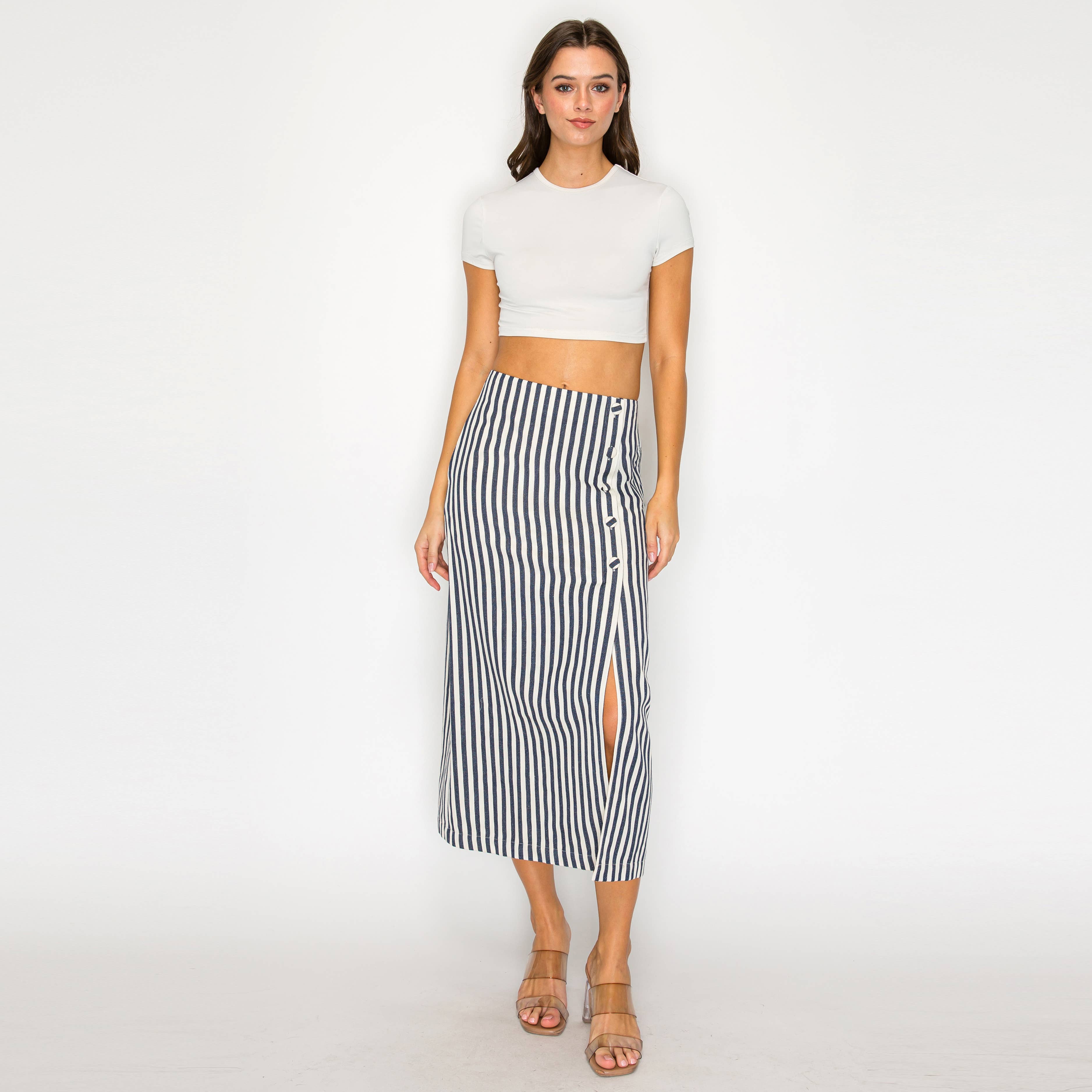 Harbor Stripe Midi Skirt