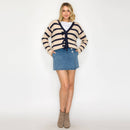 Love Love Bow Stripe V-neck Cardigan - LWSW1218