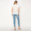 Cotton JQD eyelet blouse with lace trim detail