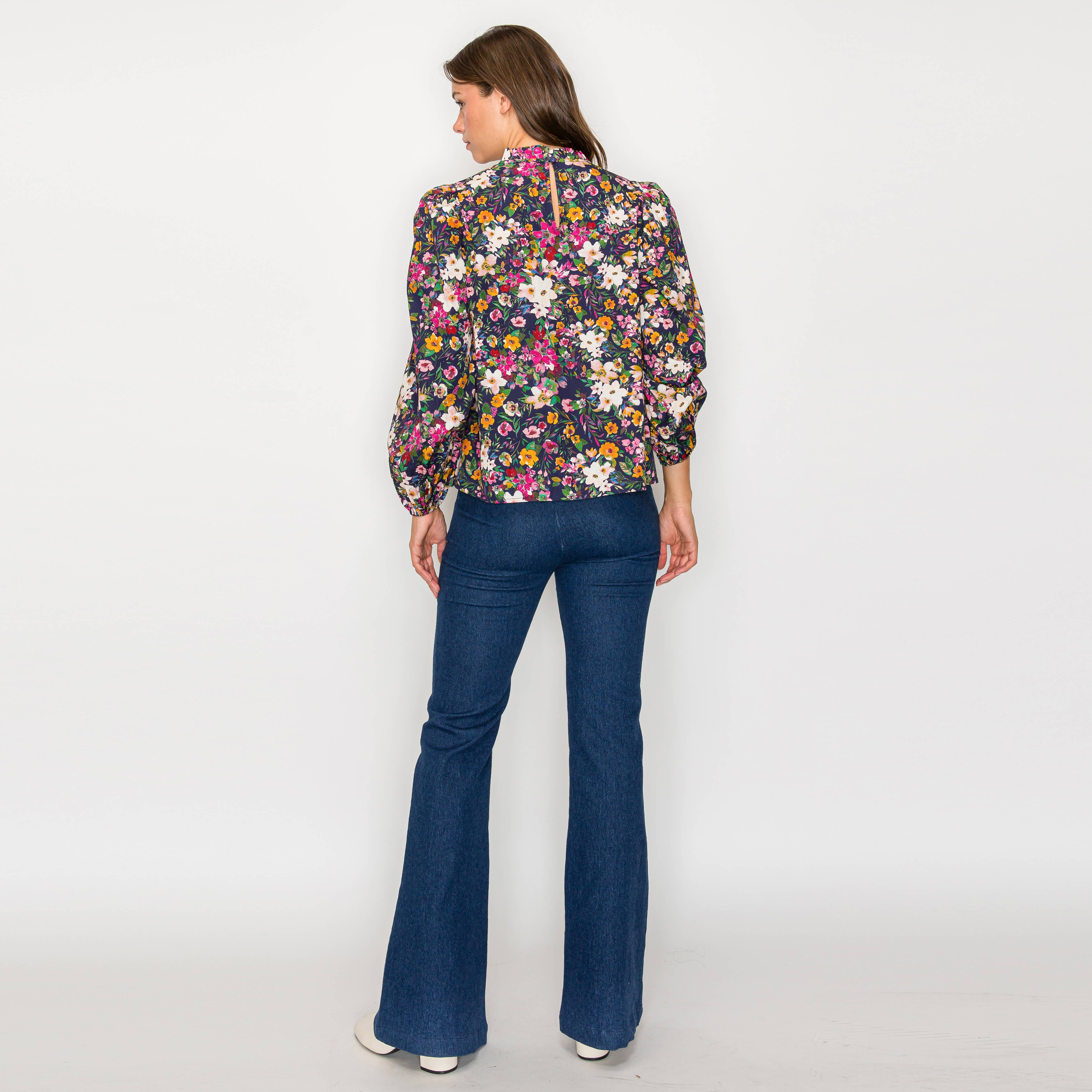 Beautiful Fall Wild Flower Print Cotton Blouse