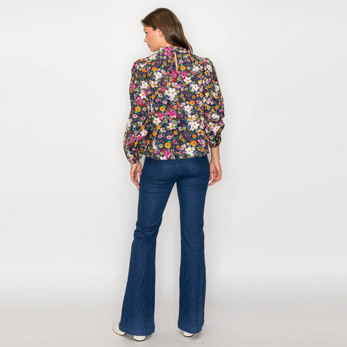 Beautiful Fall Wild Flower Print Cotton Blouse