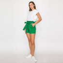 Shopper Bag Shorts with Sash Belt - GREEN - LWTP1314
