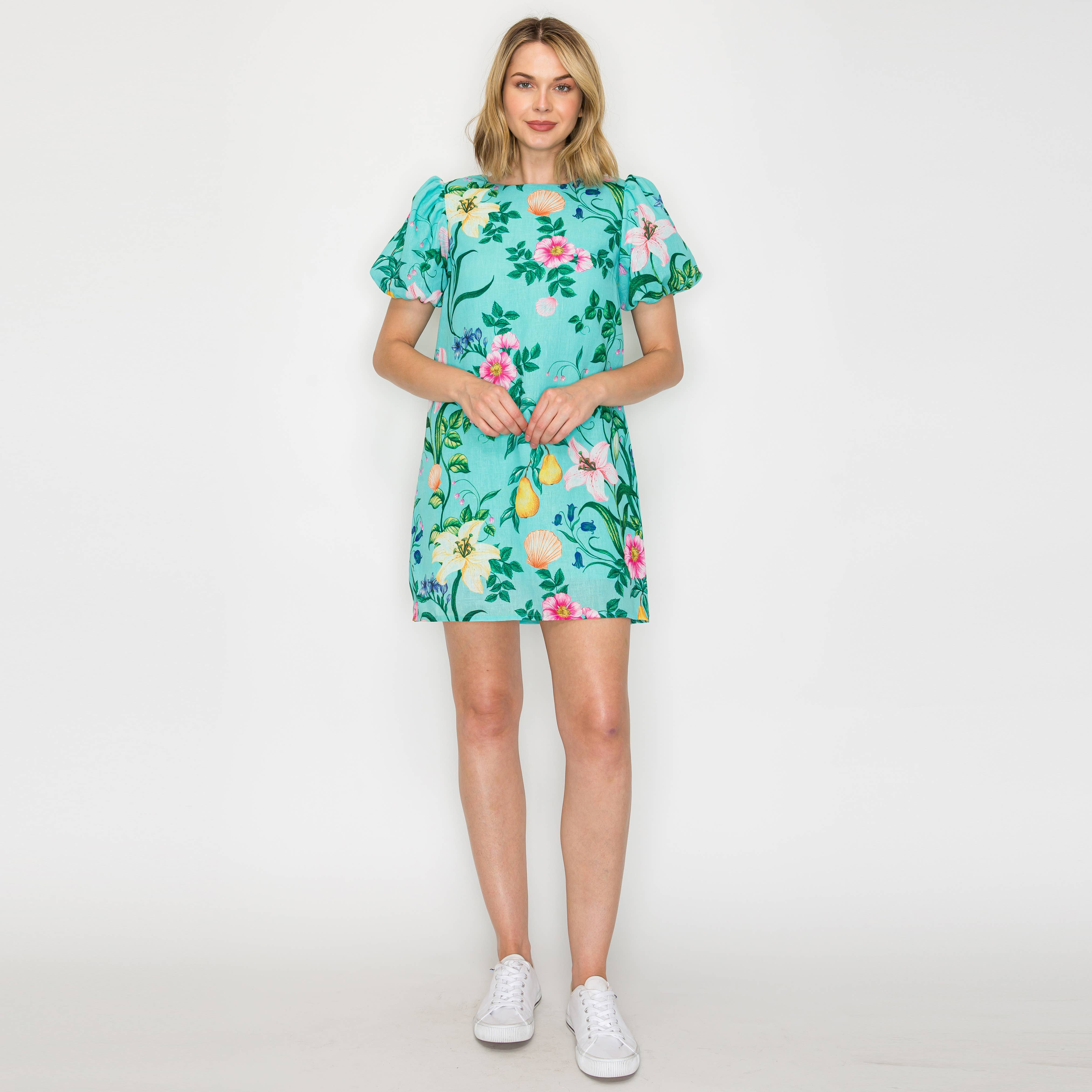 Summer Flower with Shell Shift Mini Dress