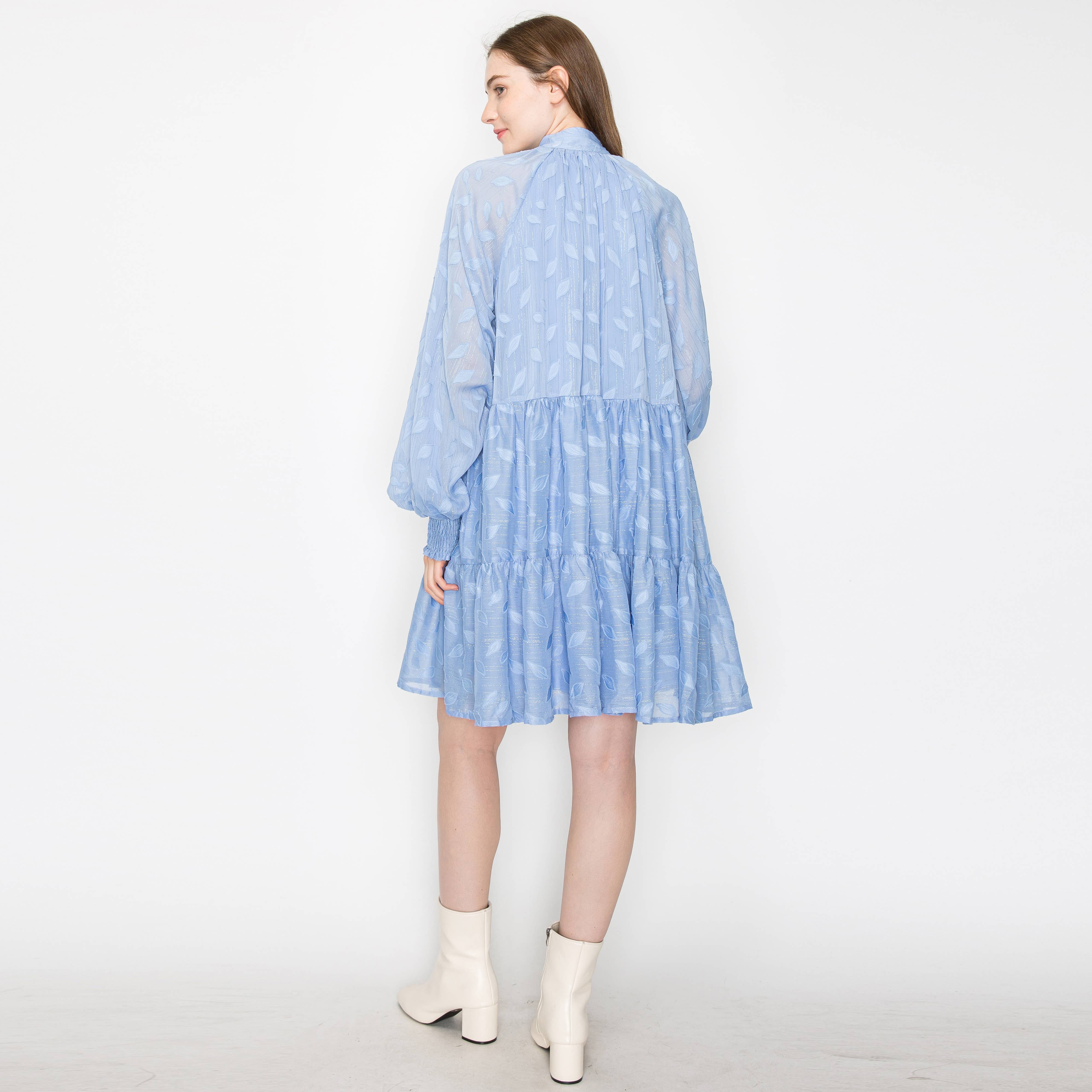 Jacquard pattern mini dress with long sleeves