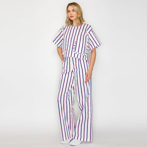 Ruffle Ruffle Stripe Top - Blue & Red stripe