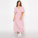 Soft Pink Stripe Linen Midi Dress