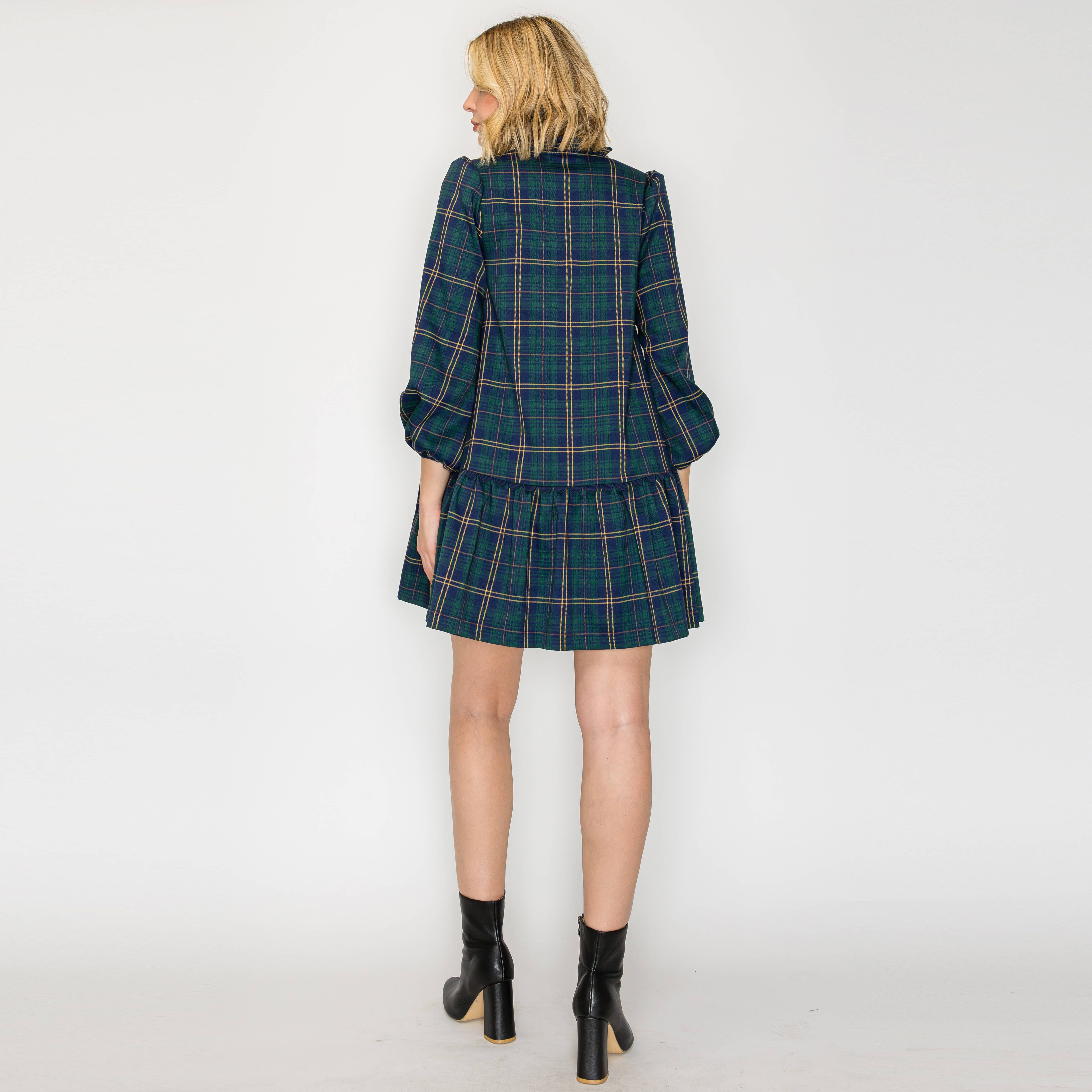 Eloise Green Tartan Checker Mini Dress