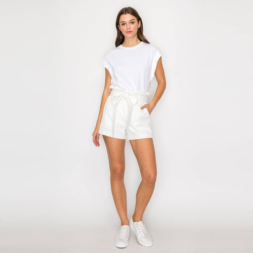 Shopper Bag Shorts with Sash Belt - WHITE