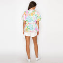 Garden Flower Print Cotton Top With Front Ribbon
