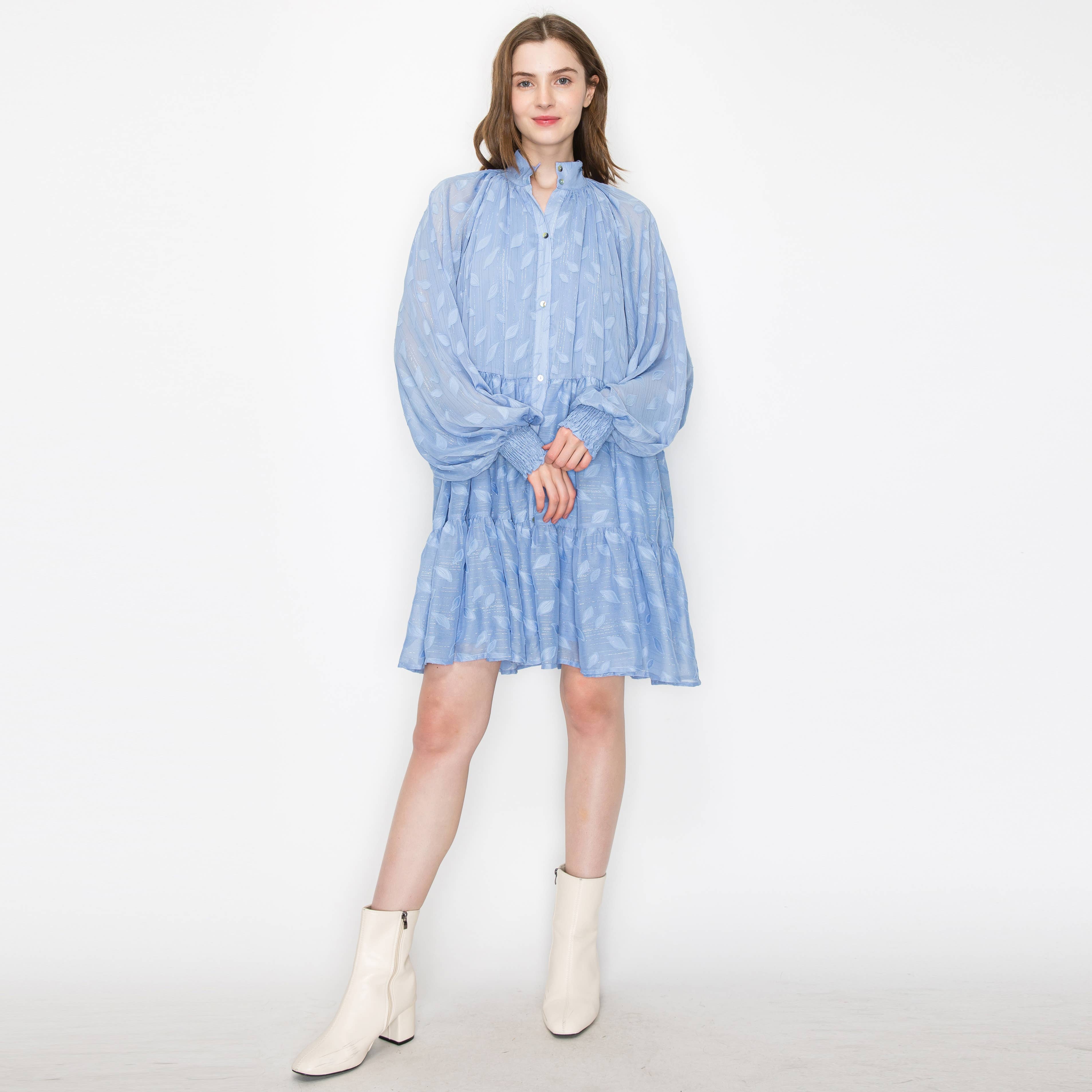 Jacquard pattern mini dress with long sleeves