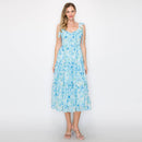 Print smocking cami midi dress