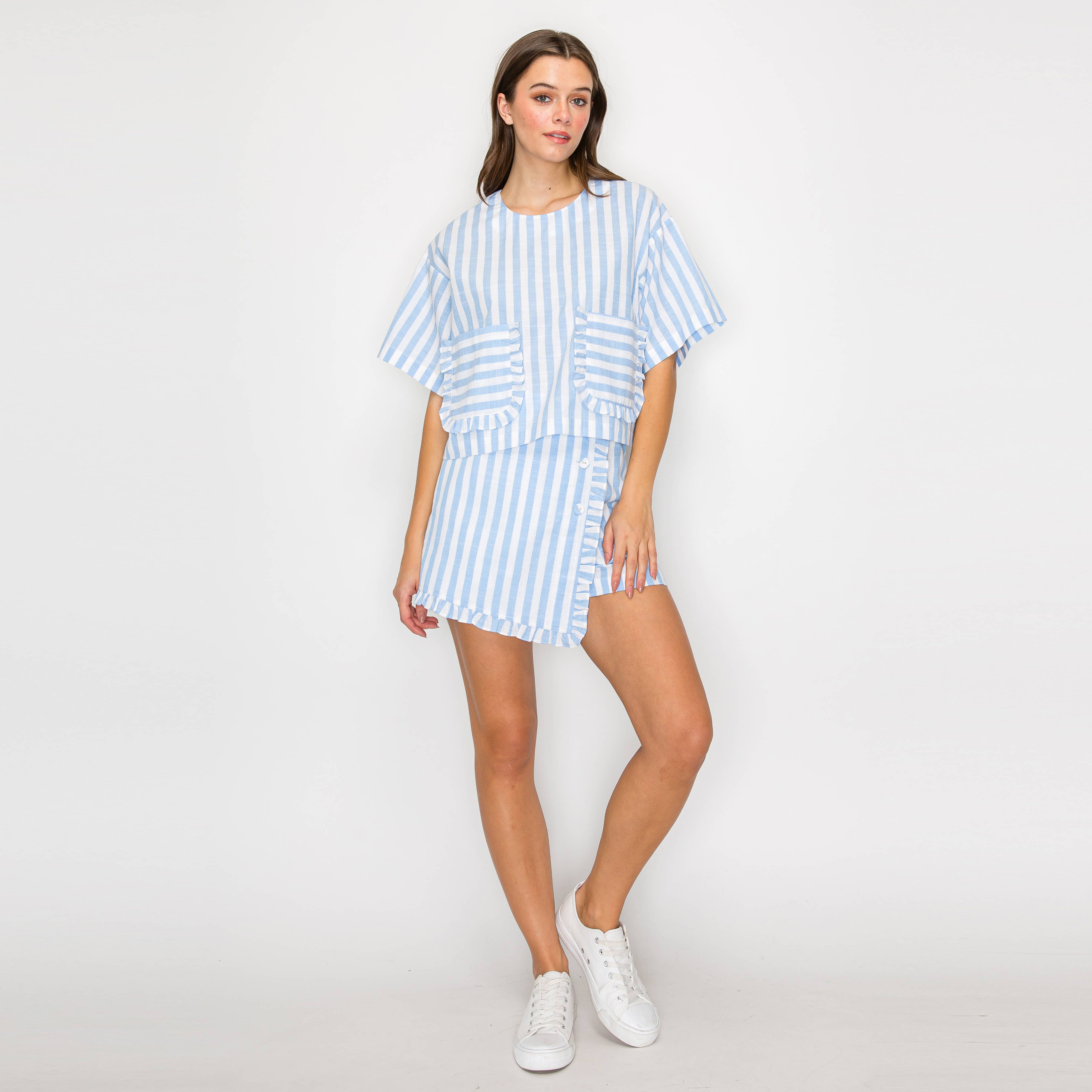 Ruffle Ruffle Stripe Skort - Blue & White Stripe