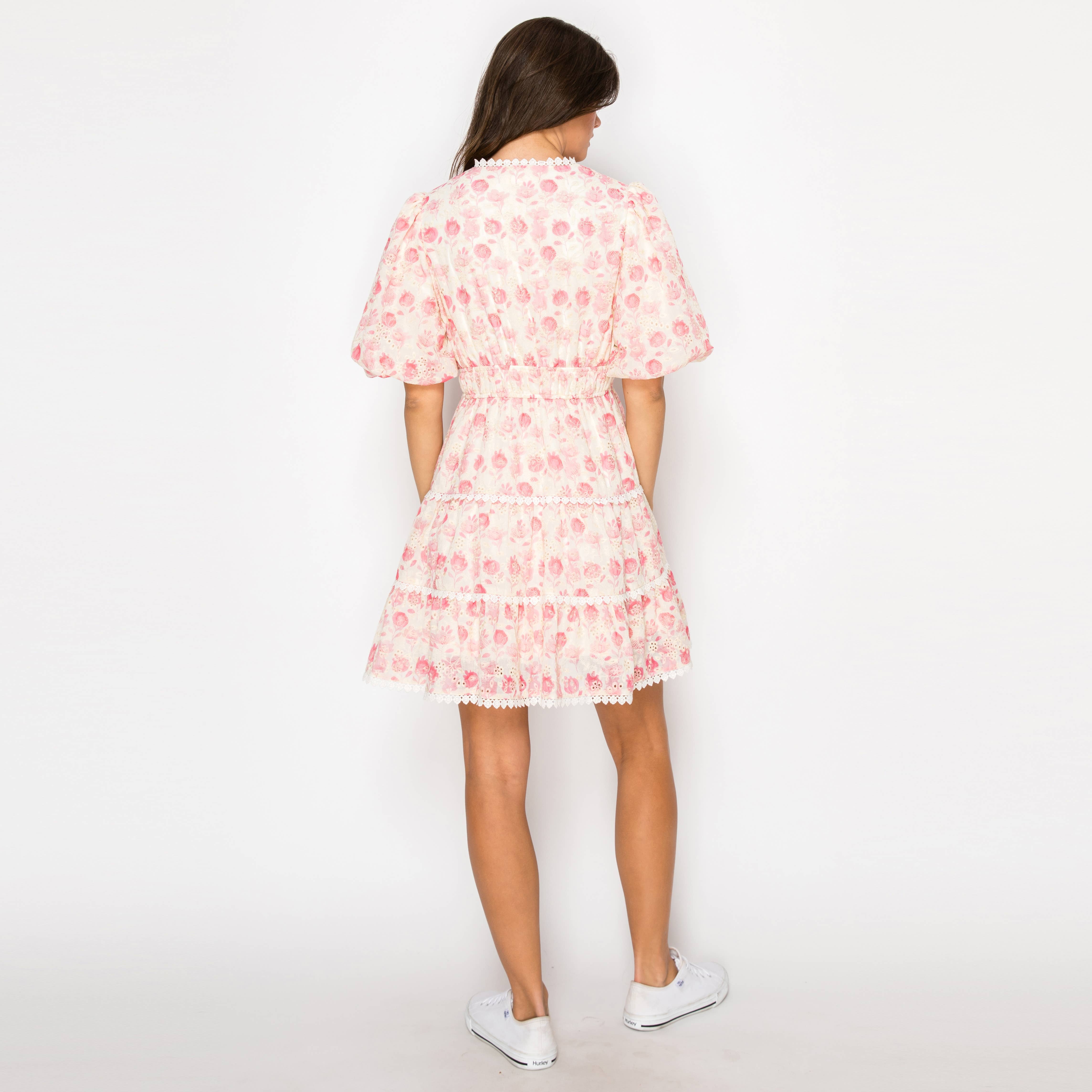 Pink Bell flower Print Mini Dress