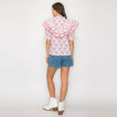 Double Ruffle Cotton Blouse with Ajrak print - Pink -LWT1982
