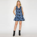 Denim Flower Jacquard Mini Dress with Flower patch