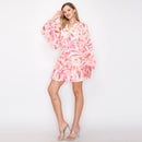 Print mini dress with voluminous long sleeves
