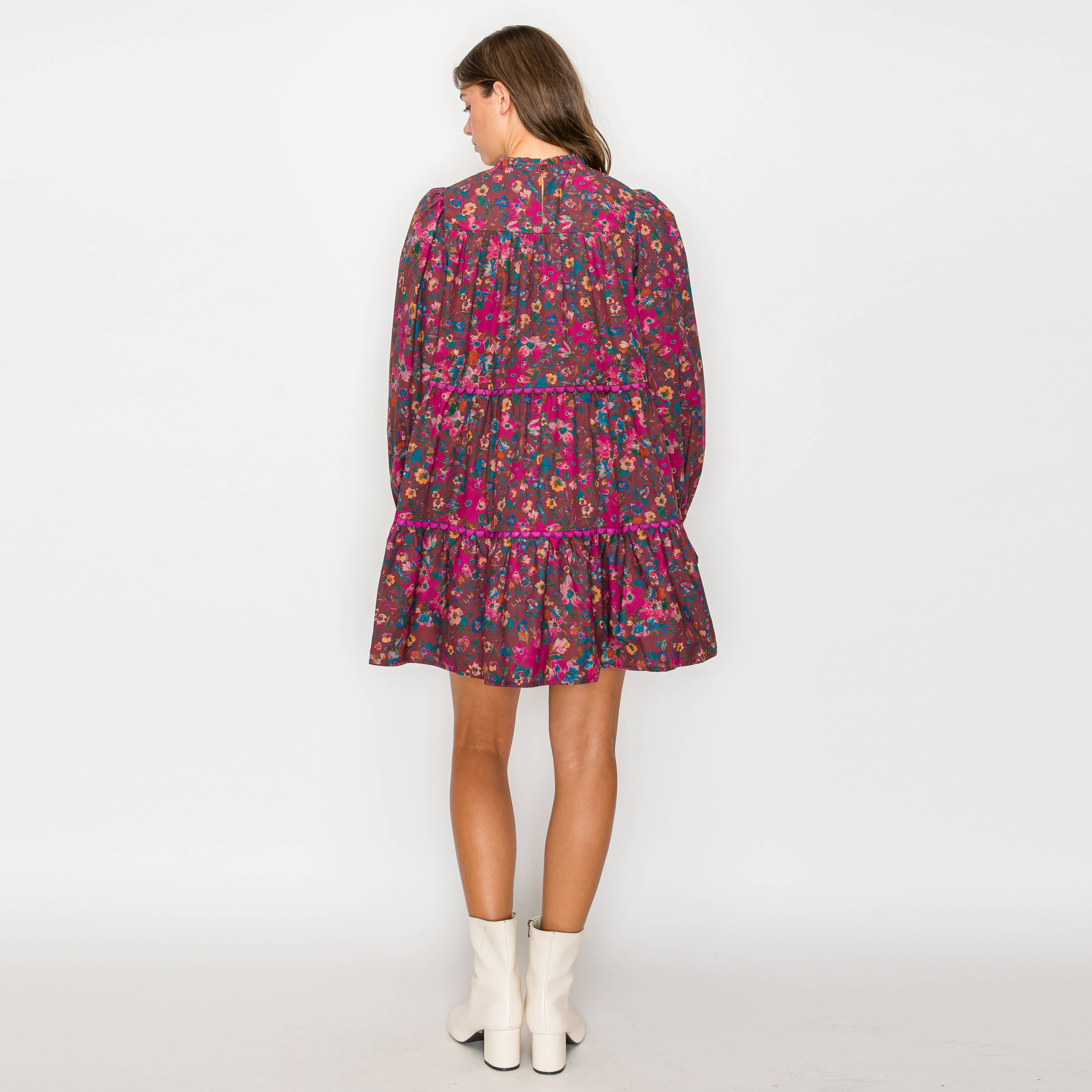 Full Bloom Wild Flower Print Cotton Mini Dress