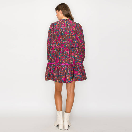 Full Bloom Wild Flower Print Cotton Mini Dress