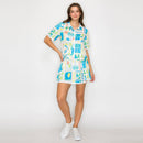 Retro Blue Palm Tree Print Skort w/ Rick Rack trim