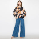 Black flower print blouse
