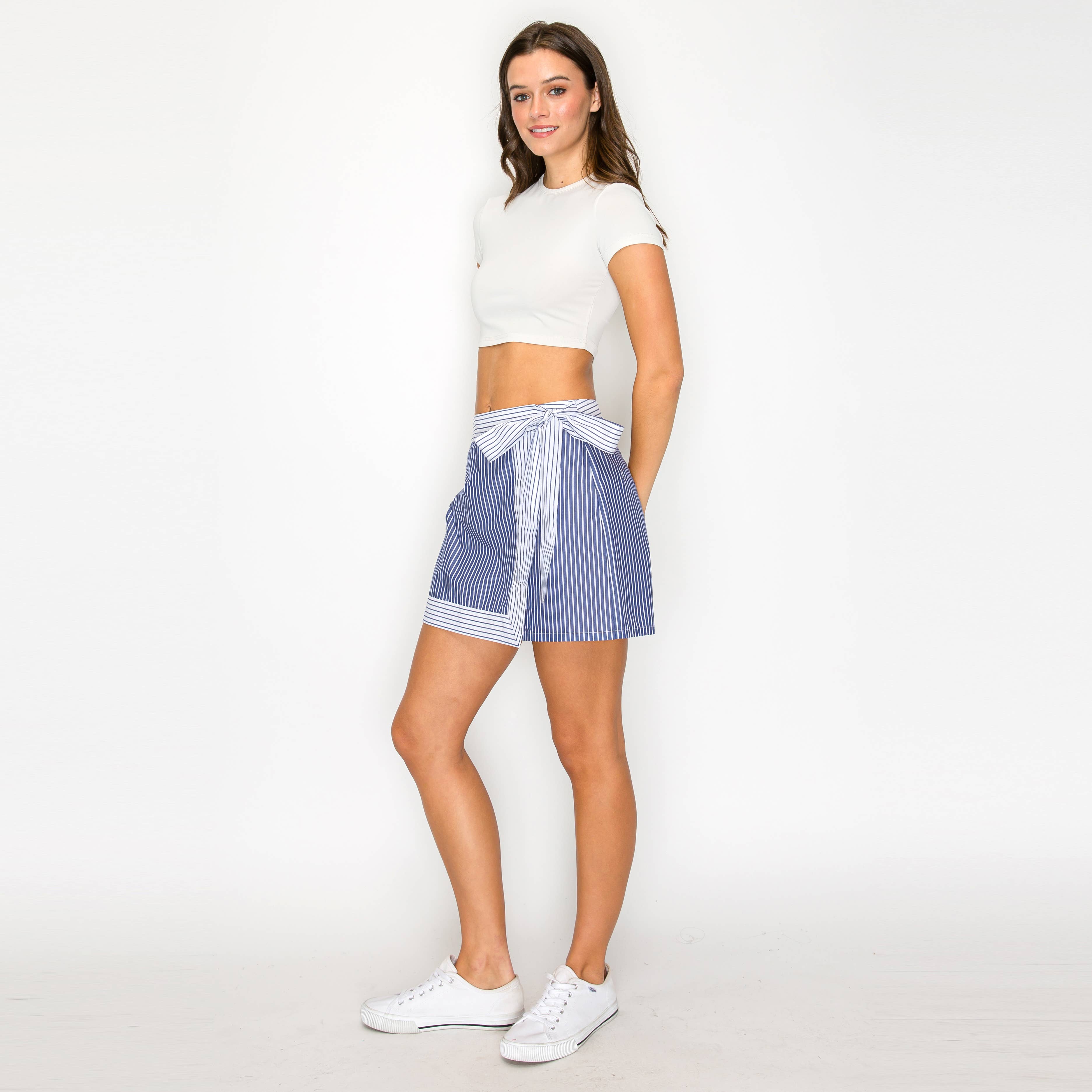 Blue Breeze Mixed-Stripe Wrap Skort