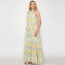 Lemon Yellow Jungle Maxi Halter Dress