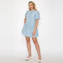 Charlotte Light Blue Boucle Mini Dress Puff Sleeves -LWD2879