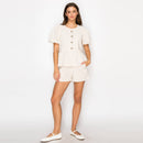 Linen Peplum Jacket w/ Bubble Sleeves Scallop Front -LWT2054