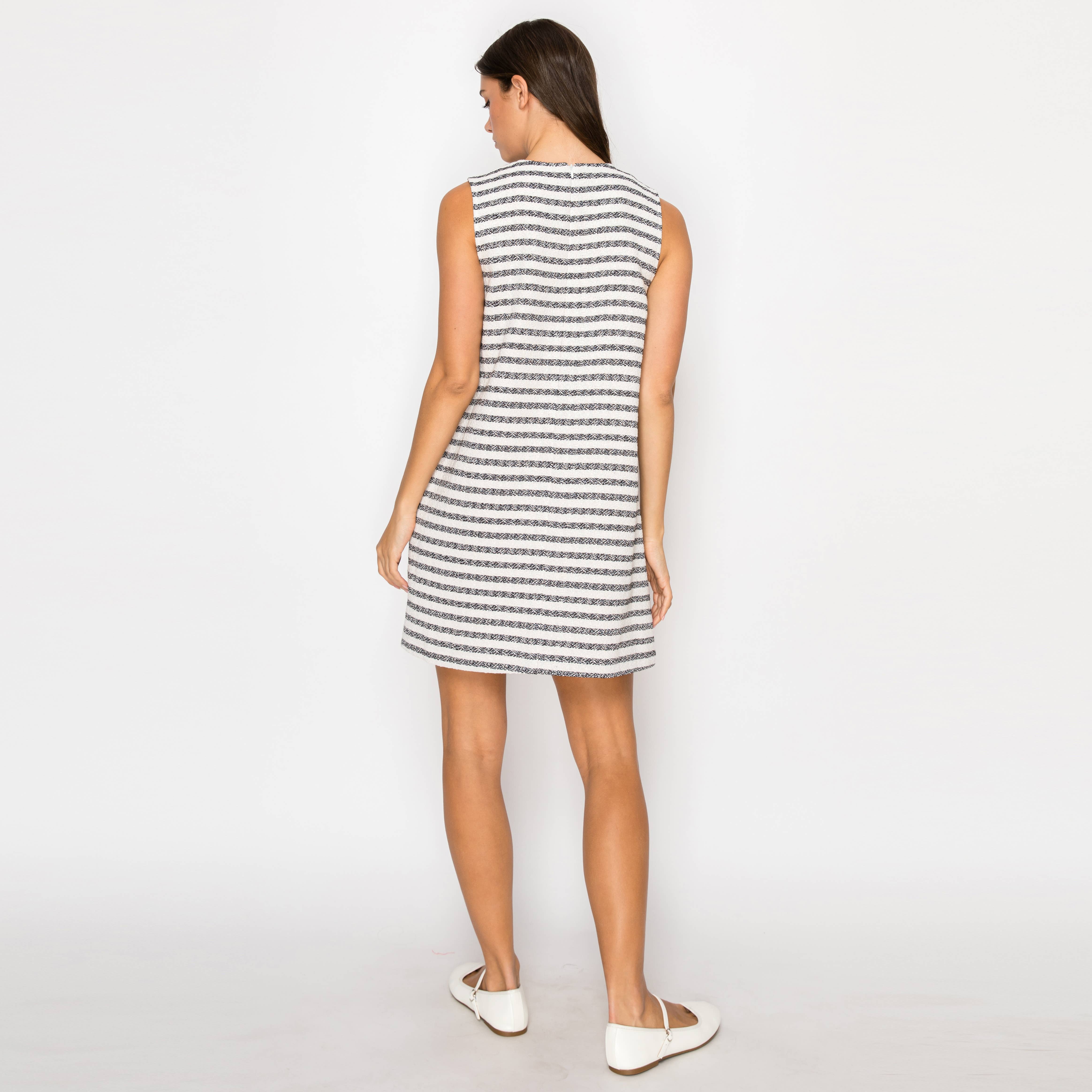 Black & White Stripe French Boucle Shift Mini Dress- LWD3017